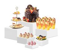 Presentoir Aperitif Buffet, Lot de 6 7,5 à 20 cm Présentoirs pour Gâteaux en Plastique Desserts Objets de Collection Bijoux Support Cubique Emboîtable en Différentes Tailles Pour Mariage Anniversaire