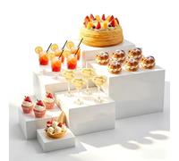 Presentoir Aperitif Buffet, Lot de 6(7.6/10.1/12.7/15.2/17.7/20.3cm) Presentoir a Gateau, Présentoirs à Dessert en Acrylique Blanc, Support Buffet Mariage pour Dessert/Figurines/Aliments