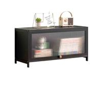 Présentoir au sol en bambou avec porte en plastique - Bibliothèque industrielle pour bureau, cuisine et maison, salle de lecture, étagère de rangement (L x l x H) 70 x 32 x 40 cm