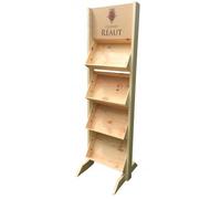Présentoir bois 4 caisses 1m80 - Porte document en bois avec panneau supérieur personnalisé pour Logo [ Porte-revue en bois marron ]