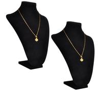 Présentoir Buste D'exposition Pour Colliers En Flanelle 2 Pcs Noir