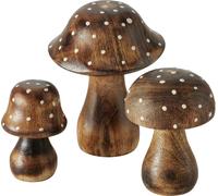 Présentoir champignons en bois de manguier - set de 3 - petits champignons à pois