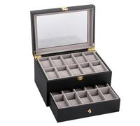 Présentoir Coffret Boîte à Montre en Bois - Uten Coffret en Bois avec Coussin Amovible pour 20 Montres Rangement Noir