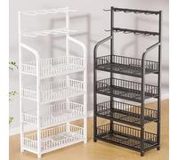 Présentoir commercial à 4 niveaux en fil métallique avec garde-corps pour frites et collations, organiseur d'étagère de vente au détail (noir, 60 x 27 x 146 cm)