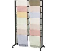 Présentoir D’écharpe en Métal Autoportant avec Roues,Couverture Moderne Châle Tissu Commercial Île Stand,Double Sided Écharpe Rack Sheets Ceinture Costume Pantalon Suspendu Rac, Black, 120cm