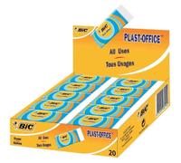 Présentoir de 20 Gomme plastique - BIC - Plast-Office - Blanc - avec pochette coulissante