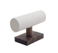 Présentoir de bijoux cylindrique en bois massif, support Bracelet rond avec couverture velours/lin, décor comptoir fenêtre(Beige Velvet)