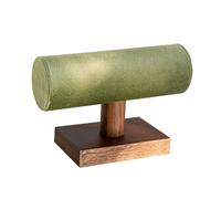 Présentoir de bijoux cylindrique en bois massif, support Bracelet rond avec couverture velours/lin, décor comptoir fenêtre(Light Green Velvet)