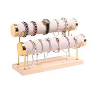 Présentoir de bracelets monocouche/double, 2 pièces, présentoir bijoux en bois, support rangement, comptoir pour Bracelets(2 Beige suede)