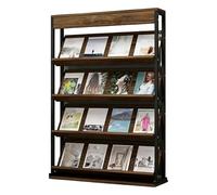 Présentoir de brochures de magazines, présentoir incliné à 4 niveaux, support brochures en bois et en métal, organisateur littérature pour le bureau,le ha Grey walnut 100*30*135CM/39.38*11.82*53.15IN