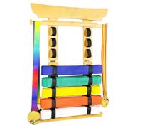 Présentoir de ceinture de karaté | avec autocollants, 2 crochets et vitrine en bois | Support mural pour ceinture | Pour adultes, adolescents, TKD, maison, école, académie, club, hall de tournoi