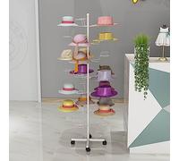 Présentoir de chapeaux en métal avec roulettes, présentoir commercial rotatif à 360 ° for casquettes de baseball/chapeaux de cowboy, 7 couches de support for perruques de vente au détail, support for