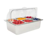 Présentoir de comptoir à 6 bacs pour aliments et glace, Présentoir à garnitures pour pizzas en acier inoxydable avec couvercle transparent à enroulement pour buffet, restaurant, hôtel