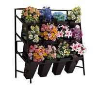 Présentoir de fleuriste avec seaux en plastique durable, design multicouche pour un arrangement optimal des plantes, idéal pour les fleuristes et les jardineries