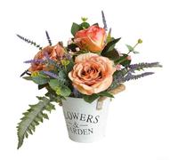Présentoir de fleurs artificielles esthétiques dans un pot vintage, parfait pour la maison et les événements spéciaux (orange)