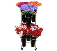Présentoir de Fleurs avec Seau à Fleurs, étagère Mobile en métal pour Bouquet de Fleuriste pour Magasin de Fleurs fraîches, étagère Mobile pour Chariot à Plantes avec roulettes