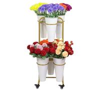 Présentoir de Fleurs avec Seau à Fleurs, étagère Mobile en métal pour Bouquet de Fleuriste pour Magasin de Fleurs fraîches, étagère Mobile pour Chariot à Plantes avec roulettes