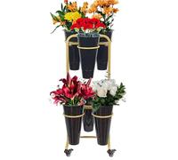 Présentoir de fleurs avec seaux ronds, support de plante en métal avec roulettes, étagère autoportante pour bouquet de fleuriste d'intérieur