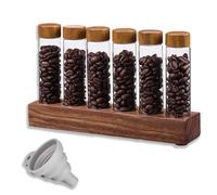 Présentoir de Grains de Café, 6 Tubes de Stockage de Grains de Café, Rack de Tubes de Grains de Café en Bois, Tubes de Stockage de Grains Portables, Chaque tube contient 17-19 g de grains de café