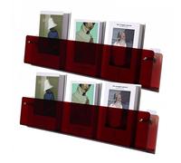 Présentoir de livre mural moderne, for le salon | Porte-revues en acrylique transparent, support mural for brochures, bibliothèque flottante à la mode(Red,23.6″W)
