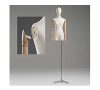 Présentoir de mannequin féminin avec hauteur réglable, bras en bois et base en métal pour vitrine de magasin, design robuste, idéal pour les présentoirs de vente au détail