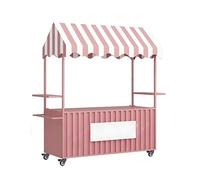 Présentoir De Marché Aux Fleurs, Stand de marché portable, Étal De Marché Chariot Alimentaire Portable avec Auvent Rayé, pour Vendeurs Ambulants(Pink,120cm/47.2in)