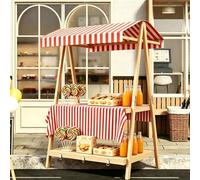Présentoir de marché en bois avec auvent, table pliable et portable, chariot de vendeur robuste pour aliments de rue, bonbons, jus, vente de pâtisseries (rouge, 136 cm)
