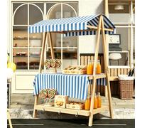 Présentoir de marché en bois avec auvent, table pliable et portable, chariot robuste pour aliments de rue, bonbons, jus, vente de pâtisseries (bleu, 136 cm)