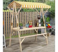 Présentoir de marché portable en bois avec auvent - Kiosque pliable pour vendeurs en plein air, affichage léger pour aliments chauds, crème glacée et plus encore - Bleu - 150 x 60 x 200 cm