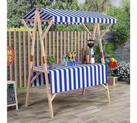 Présentoir de marché portable en bois for vendeur en extérieur, kiosque pliable avec auvent, présentoir de marché léger for hot-dogs, glaces et aliments(Blue,150cmx60x200cm)