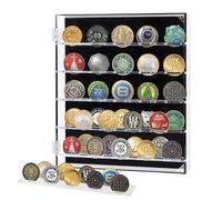 Présentoir de Pièces de Monnaie Militaire, Boite Pieces de Monnaie Collection en Acrylique, Challenge Coin Display avec étagères Amovible et Porte Magnétique, 45 Vitrine pour Insignes Militaires