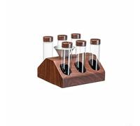 Présentoir de rangement pour grains de café avec support en acier inoxydable et entonnoir, tubes en verre hermétiques pour doses de café uniques et organisation de comptoir (6 tubes)