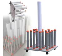 Présentoir de rangement pour ruban, chariot porte-rouleau en vinyle pour écharpe, rouleau de support/papier d'art/toile/papier photo, support de rangement robuste à 16 poteaux,Orange-45×45cm