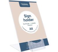 Présentoir de table EUROPEL Acrylic DIN A4 vertical incliné, y compris porte-cartes de visite