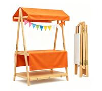 Présentoir de Vente Portable avec Auvent, Étagère Pliante à 2 Niveaux, Présentoir Mobile d’Extérieur pour Fleurs, Artisanat, Produits Frais, Ventes Saisonnières et Événements Pop-Up(Orange,110cm/43in)