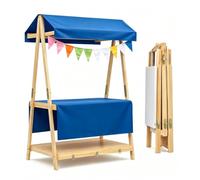 Présentoir de Vente Portable avec Auvent, Étagère Pliante à 2 Niveaux, Présentoir Mobile d’Extérieur pour Fleurs, Artisanat, Produits Frais, Ventes Saisonnières et Événements Pop-Up(Blue,110cm/43in)