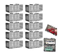 Présentoir de voiture moulé sous pression - Organisateur de boîte automatique à l'échelle 1/64, vitrine de véhicule jouet anti-poussière avec couvercle transparent, conteneur de stockage empilable | E