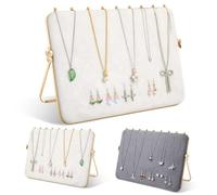 Présentoir double face en velours pour collier, 35,6 x 25,4 cm, grand support de rangement en métal beige et gris, présentoir à bijoux pour la maison, les expositions (1 pièce)