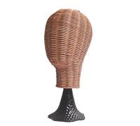 Présentoir élégant en rotin pour chapeaux et perruques avec une base noire solide facile à démonter