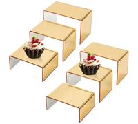 Présentoir en acrylique doré - Lot de 6 supports d'escalier en trois tailles pour présentation | Présentoir stable pour parfums, cupcakes, desserts, figurines, objets de collection, armoire, maison