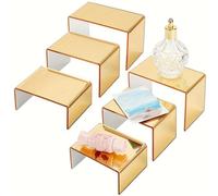 Présentoir en acrylique | rehausseurs dorés pour comptoir - Support de collection de comptoir, organisateur de trois tailles pour la maison, le détail, les desserts, les cupcakes