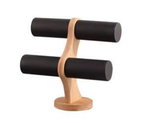 Présentoir en bois massif à Double couche, présentoir de bracelets for femmes, bijoux foncés pour Bracelets(Black)