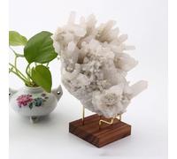 Présentoir en cristal - Support de roche en laiton avec base en bois | Présentoir en pierre d'agate fossile de géode, étagère minérale, support de spécimen décoratif pour pierres précieuses, roches