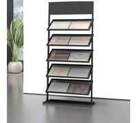 Présentoir en métal à 5 niveaux pour carrelage, pierre et bois Flo - Support de vente debout pour salle d'exposition et étagère d'exposition élégante pour un usage domestique et commercial