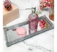 Présentoir en verre miroir - Plateau rectangulaire élégant en cristal avec cadre en diamants écrasés - 35 x 18 cm, parfait pour les cosmétiques, les parfums, les bibelots et la décoration d'intérieur