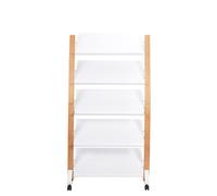 Présentoir Expo Large mobile sur roulettes pour documents - 5 compartiments A4 - Bois FSC & ABS blanc