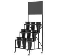 Presentoir Fleurs Roulant Noir de Mantis, Fer, tagre Multi-Niveau Mobile, 75150cm, Pour Interieur et Exterieur, Balcon, Jardin, Magasin de Fleurs, Bar, Club, Mariage, etc.