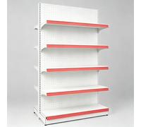 Présentoir Gondole Double Face Pour Supermarché, Gondole À 5 Étagères Avec 15 Crochets, Rayonnage Métallique Réglable En Acier Laminé À Froid Pour Commerce(White,L120xH135cm)