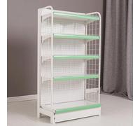 Présentoir gondole pour supermarché, étagère pour magasin de détail avec côtés en filet et étagère réglable, unité de rayonnage métallique pour supermarché, supérette(White,72x135cm)