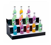 Présentoir LED pour bouteille d'alcool - Étagère lumineuse à 2 niveaux pour la maison ou le bar commercial, finition noire brillante changeante avec télécommande